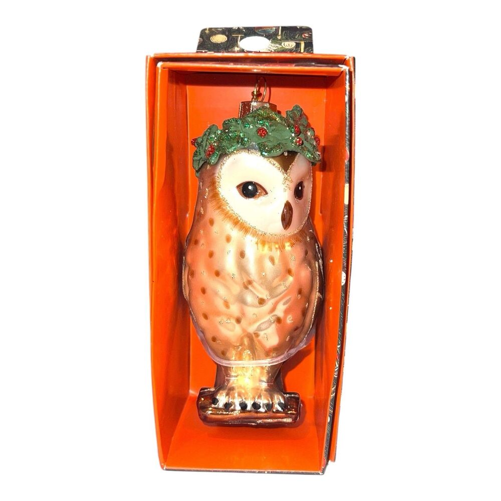 John Derian For Target  Owl With Laurel Glass Ornament 2025 - New In Box - Picture 2 of 9